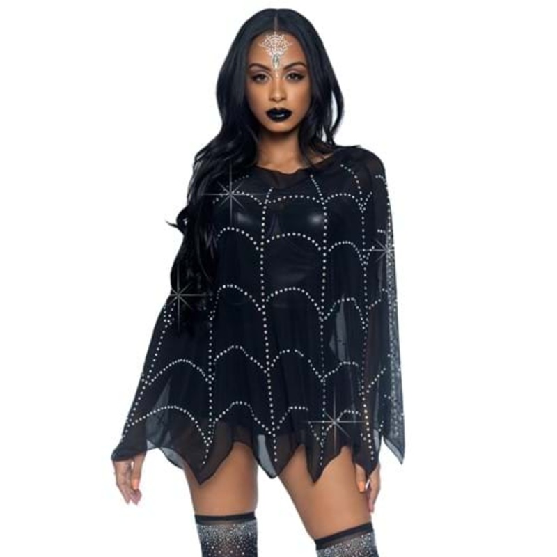 Sheer Rhinestone Spiderweb Poncho Costume Standard