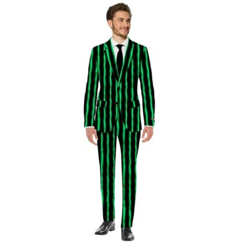 Suitmeister Oversized Glow in the Dark Black Pinstripe Suit Medium