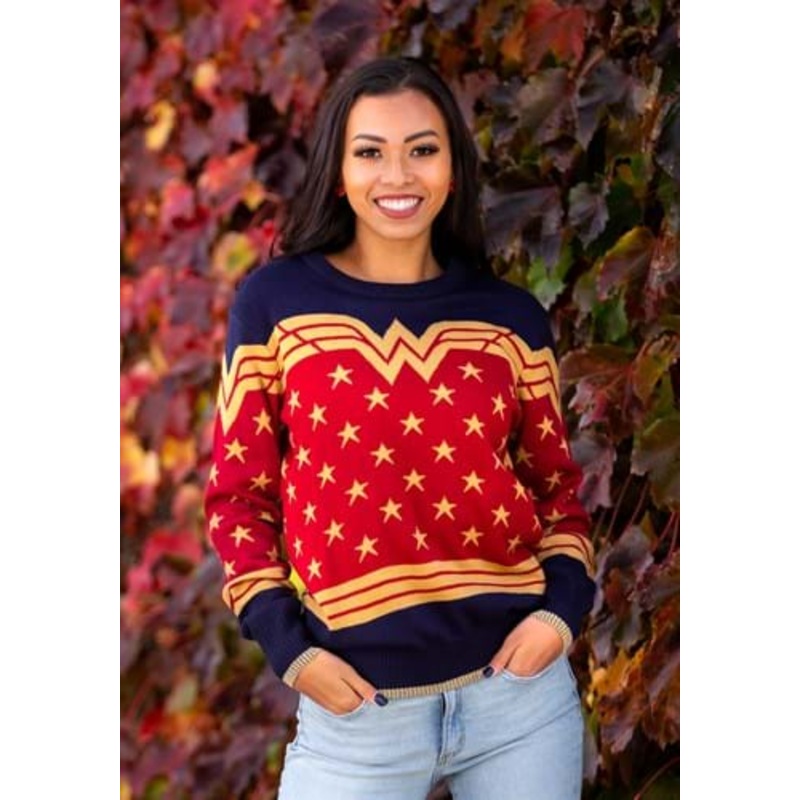 Wonder Woman Dark Blue Ugly Christmas Sweater for Adults X-Small
