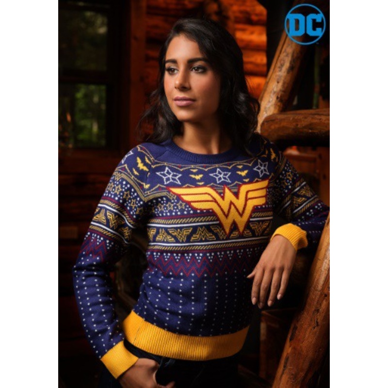 Wonder Woman Women's Navy Ugly Christmas Sweater X-Small