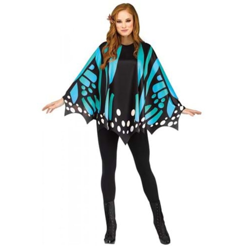 Teal Butterfly Poncho for Women Standard