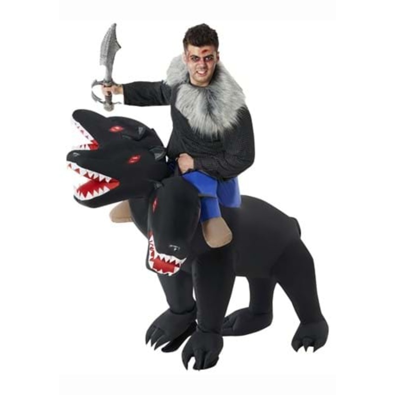 Adult Evil 3-Headed Dog Ride On Inflatable Costume Standard