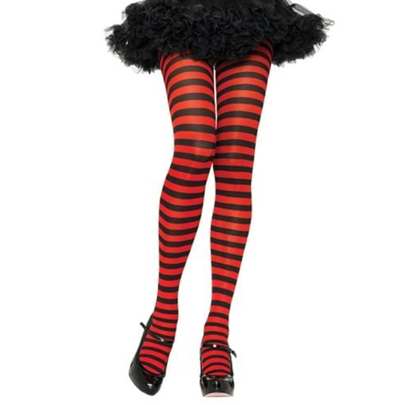 Black and Red Striped Nylon Tights for Women  Standard