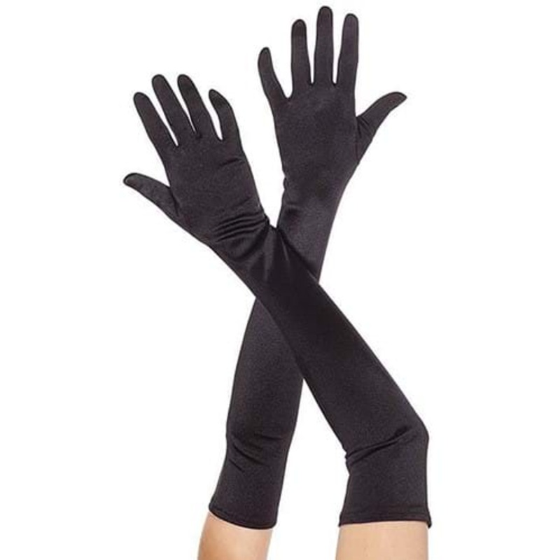 Extra Long Black Satin Gloves for Women Standard