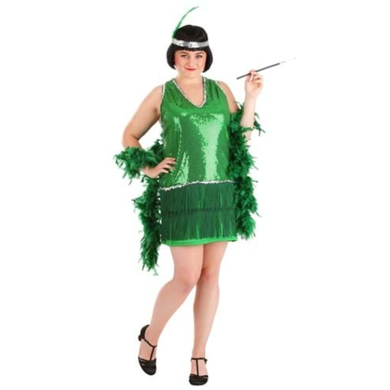 Women's Plus Size Emerald Flapper Exclusive Halloween Costume 1X