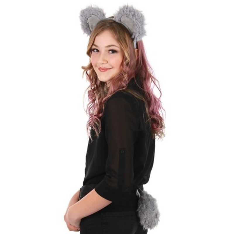Koala Gray Ears Headband & Tail Kit for Adults Standard