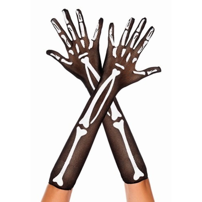 Skeleton Black Fishnet Costume Gloves for Adults Standard