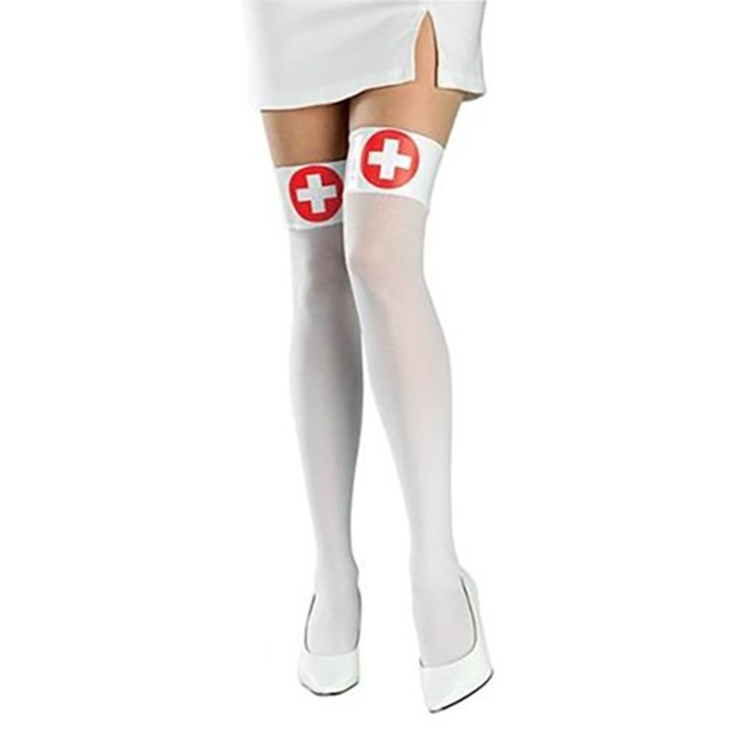 Women's White Nurse Thigh High Stockings Standard