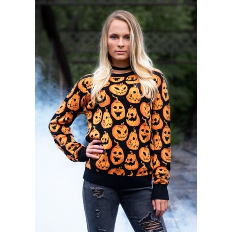 Adult Pumpkin Frenzy Halloween Sweater X-Small