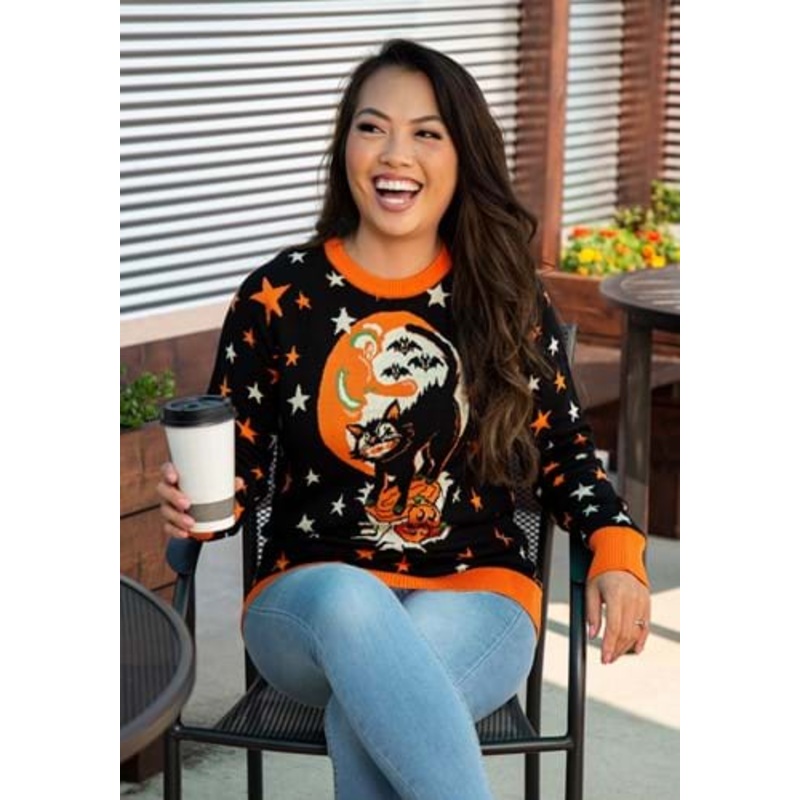 Adult Vintage Halloween Cat Halloween Sweater X-Small