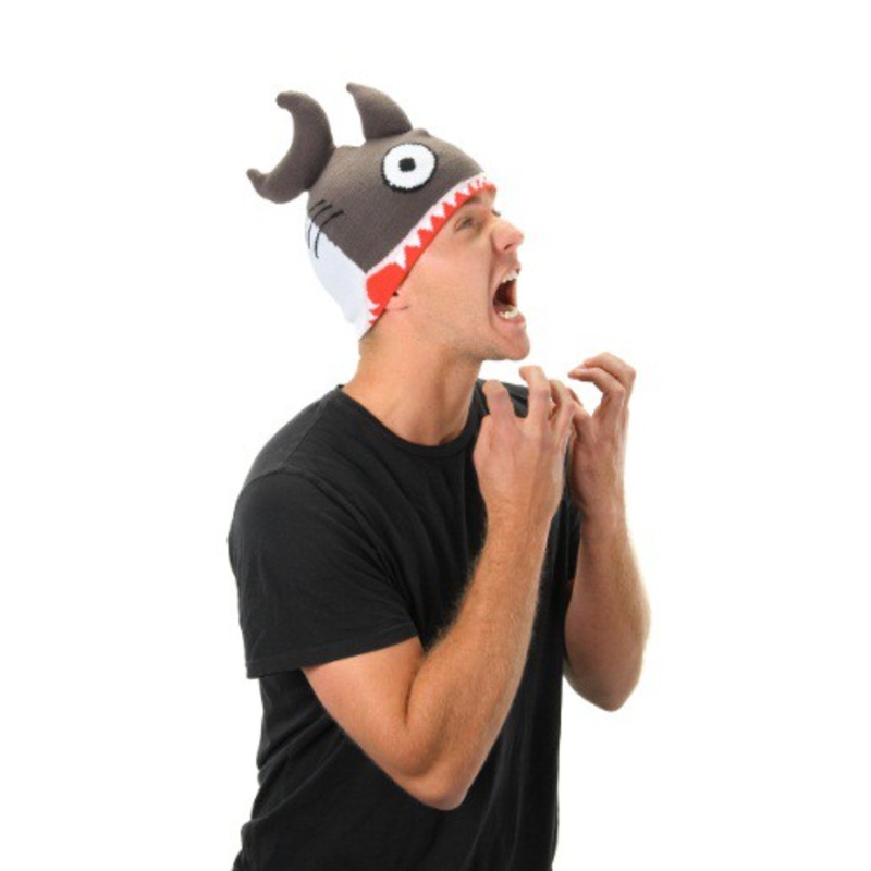 Grey Knit Shark Hat Standard