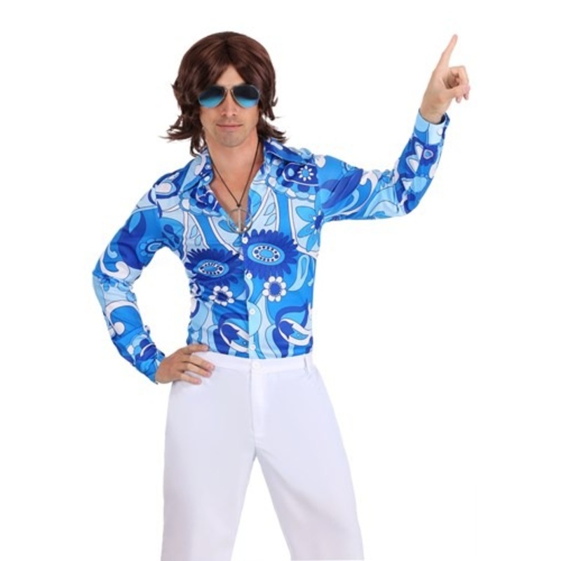 Mens Blue Flower Disco Shirt Small