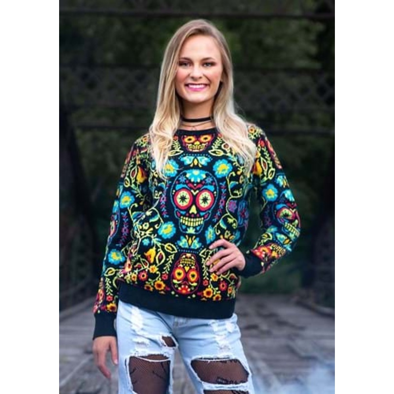 Sugar Skull Halloween Adult Sweater X-Small