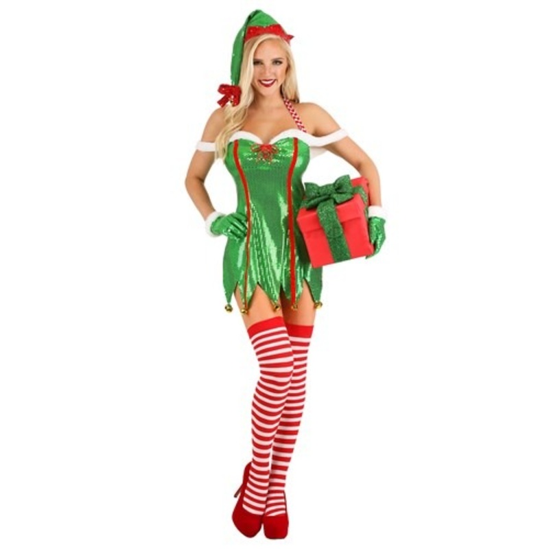 Women's Sexy Green Glitter Elf Costume X-Small