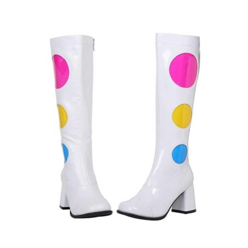 Women's White Polka Dot Gogo Boots Size 9