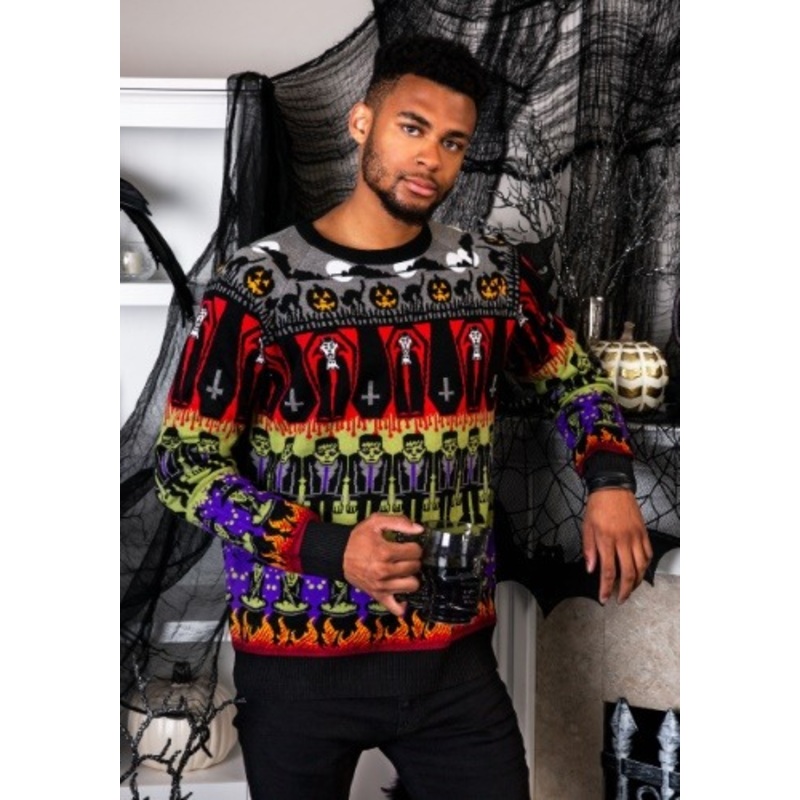 Adult Classic Horror Monsters Fair Isle Halloween Sweater X-Small