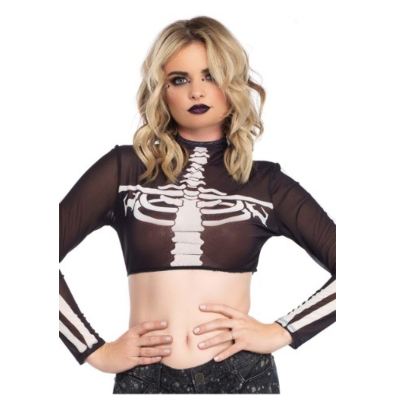 Black Skeleton High Neck Women's Crop Top Costume Small