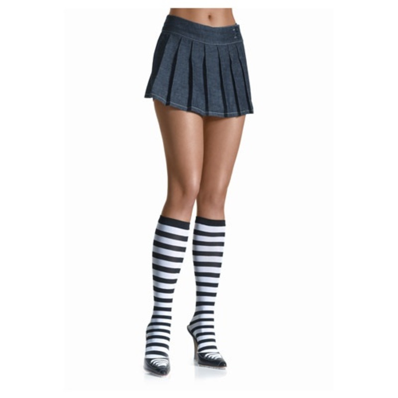 Black / White Striped Knee High Stockings for Women Standard