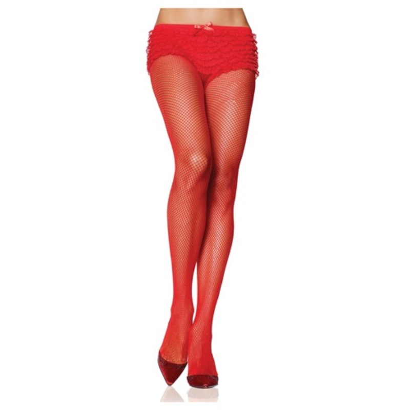 Red Nylon Fishnet Pantyhose Standard