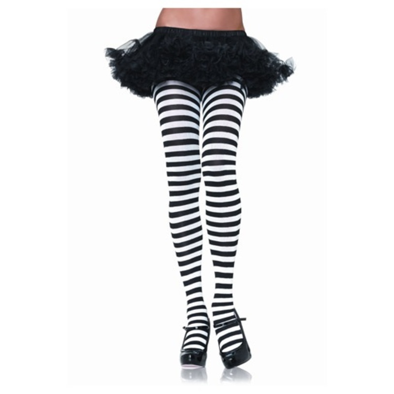 Women's Black & White Striped Tights Standard