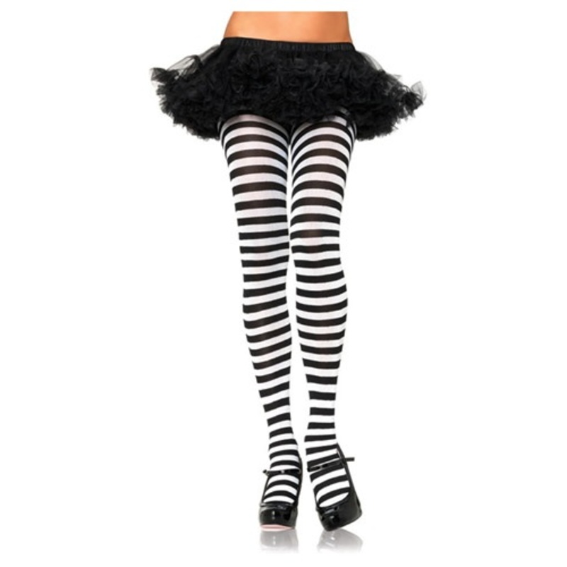 Women's Plus Size Black / White Striped Tights 3X/4X