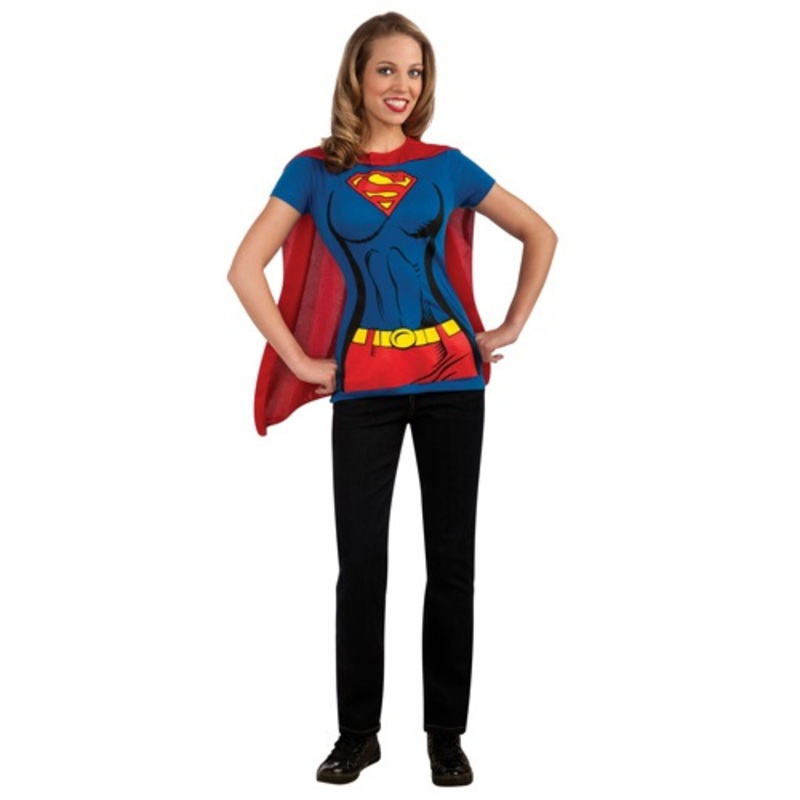 Women's Supergirl T-Shirt with Cape Costume Large