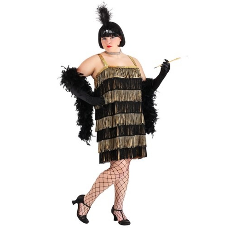 Plus Size Fringe Gold Flapper Women's Costume Dress 2X