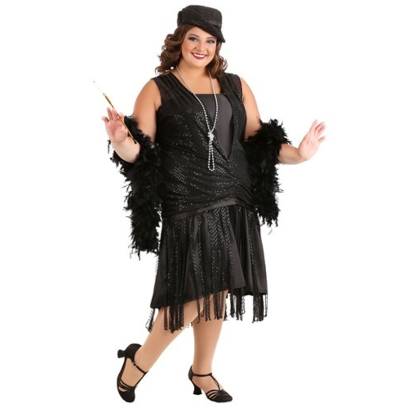 Plus Size Women's Black Jazz Flapper Costume  1X