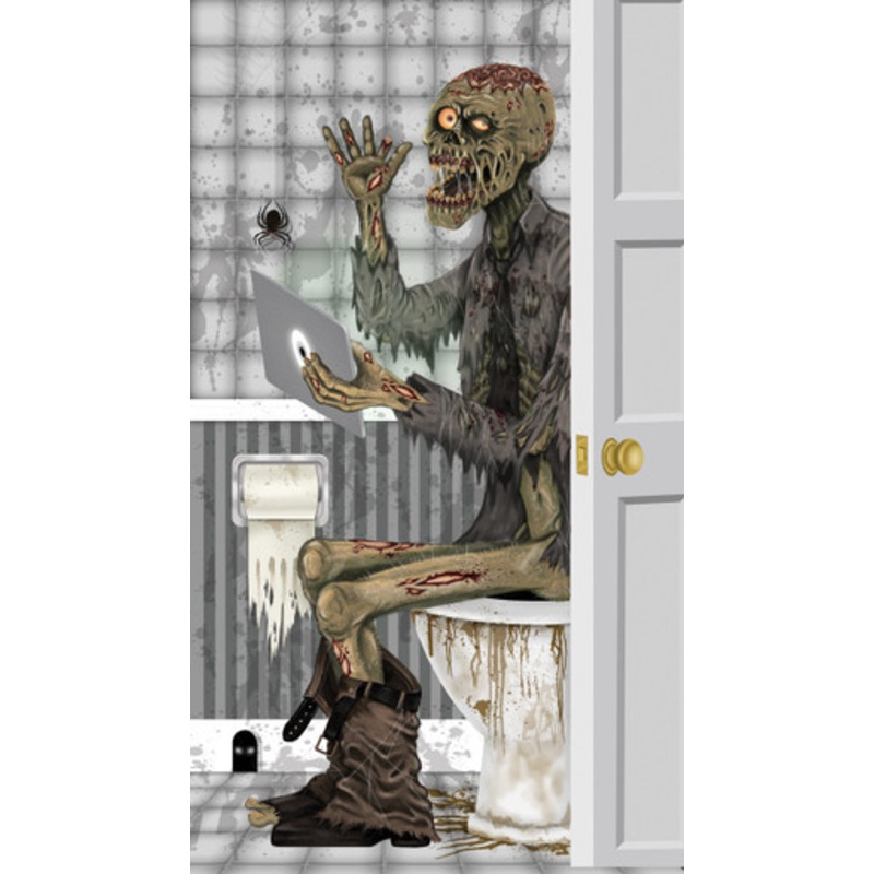 Indoor and Outdoor Zombie Sitting on Toilet Door Cover 30in. x 60in.