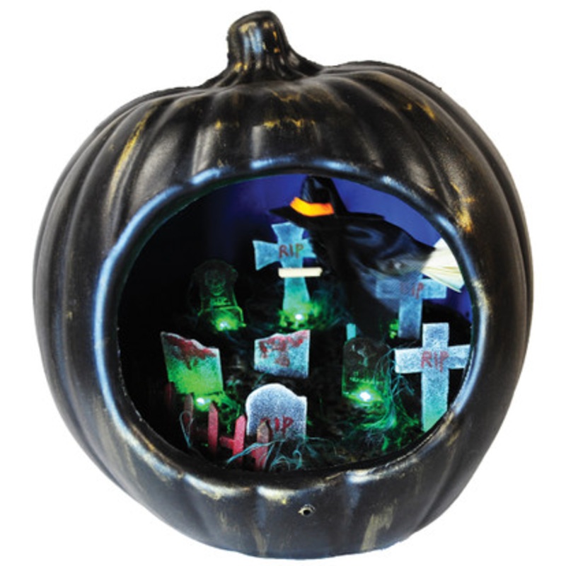 Pumpkin With Witch & Tombstone Scene