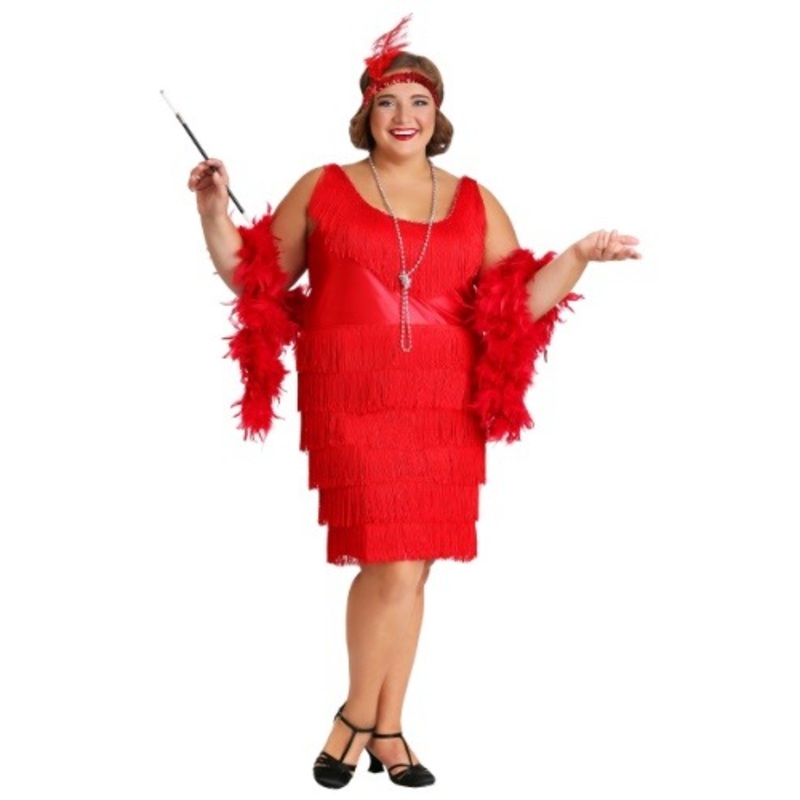 Women's Plus Size Red Flapper Costume Dress 1X