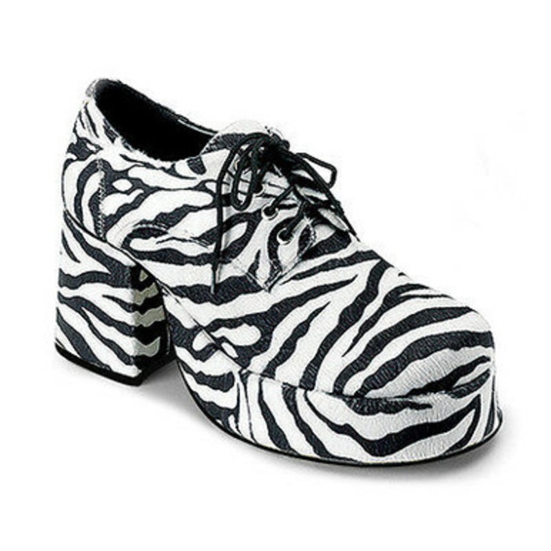 70's Pimp Shoes Men's 3" Platform Disco Shoe - Zebra Print(312ZEBRA) Men's Small 8-9