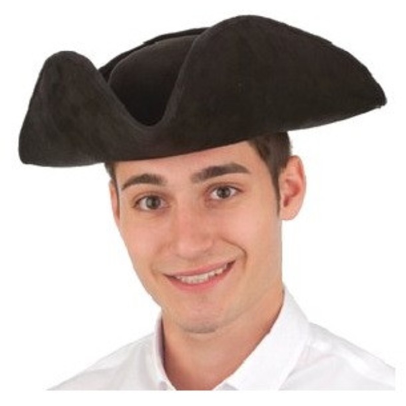 Black Tricorner Hat Faux Suede Colonial Pirate