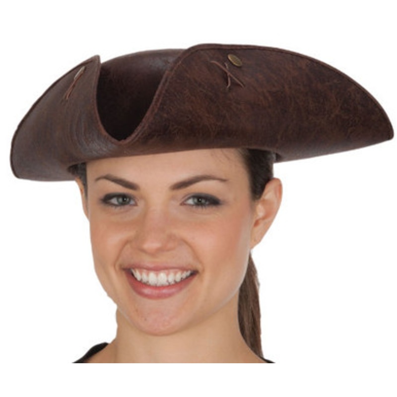 Brown Distressed Faux Leather Tricorner Hat(26014BNAO)