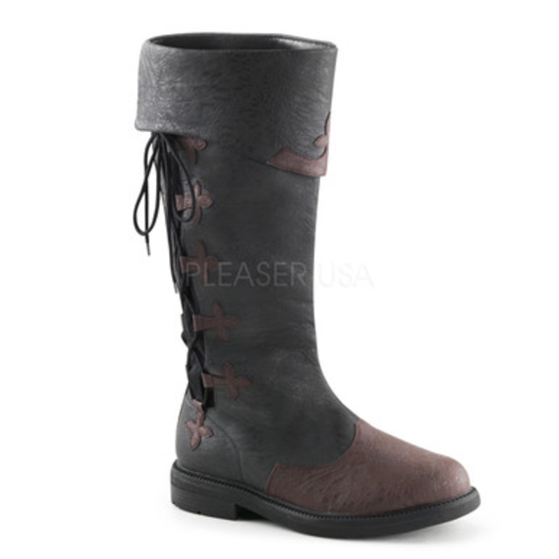 Captain Men's Distressed Pirate Boots or Medieval Boots White and Red 2 Wide