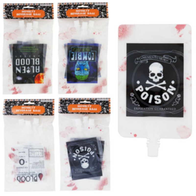 HALLOWEEN PARTY BLOOD BAG DRINK POUCH 3PK/250ML 4AST Assorted Colors