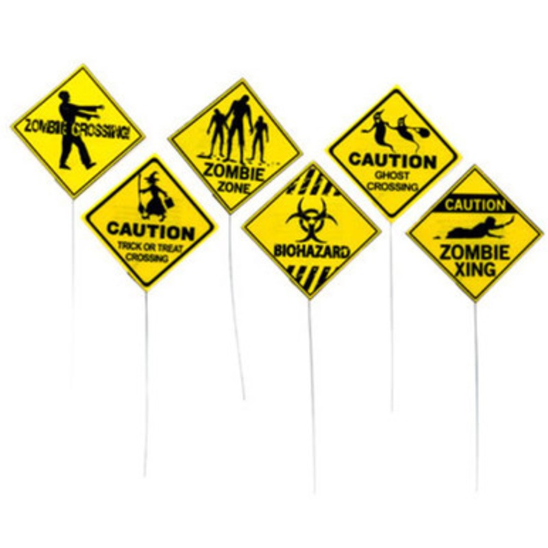 HALLOWEEN YELLOW WARNING YARD SIGN CORRUGATED PLASTIC 6AST 12X12 FACE/28IN L PEGGABLE Assorted Styles