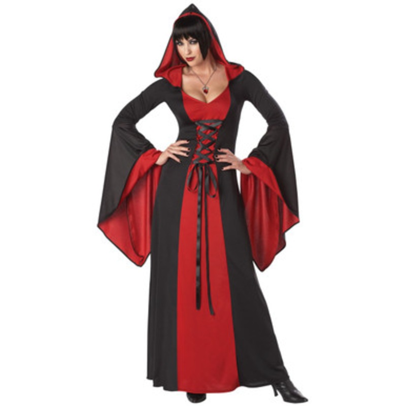 Hooded Deluxe Robe w/ Lace - Black & Red Ladies Plus 1XL 16-18