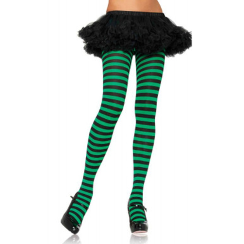 Leg Avenue Nylon Striped Tights Assorted Colors Black & Fuchsia