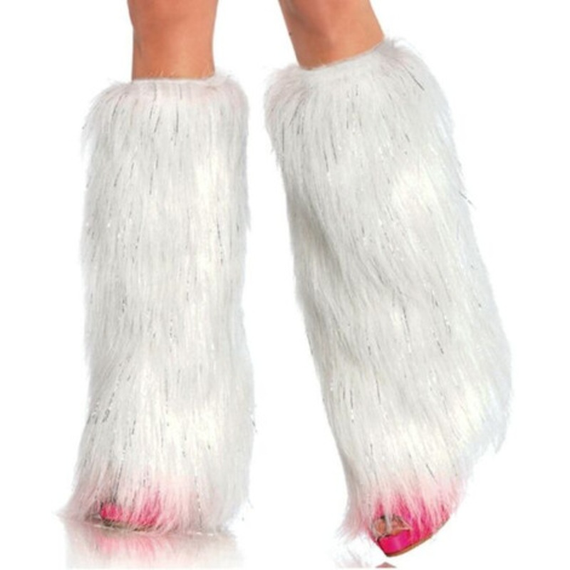 Leg Avenue White Furry Lurex Leg Warmers