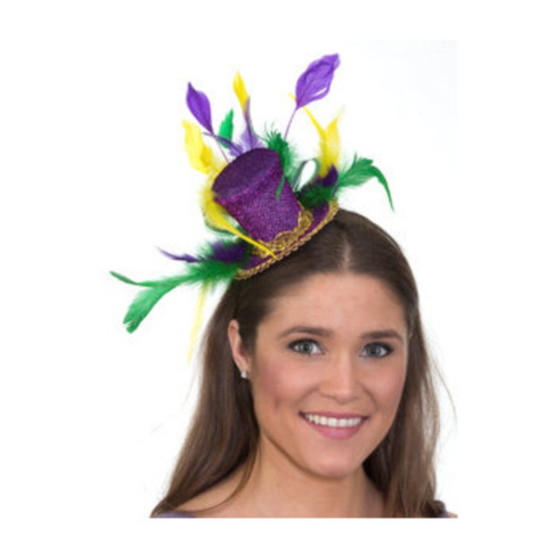Mardi Gras Mini Top Hat Headband with Feathers