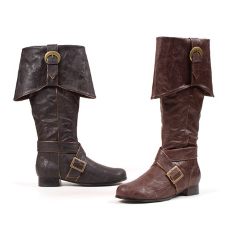 Pirate Jack Men's Buckled Boots 1" Heel Brown or Black Black 2 Wide
