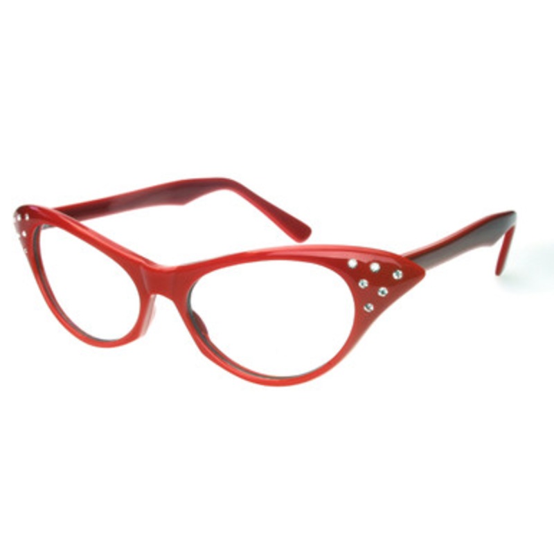 Red Rhinestone 50's Glasses Clear Lenses(SG6CL)