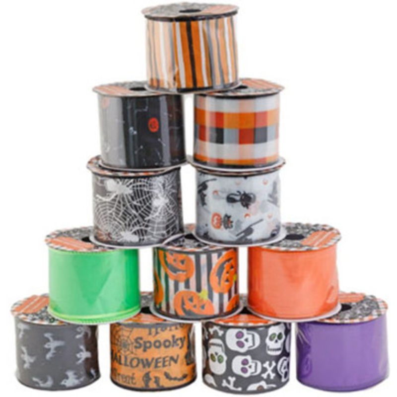 RIBBON WIRE HALLOWEEN 2.5INX3YDS 12ASST Assorted Colors