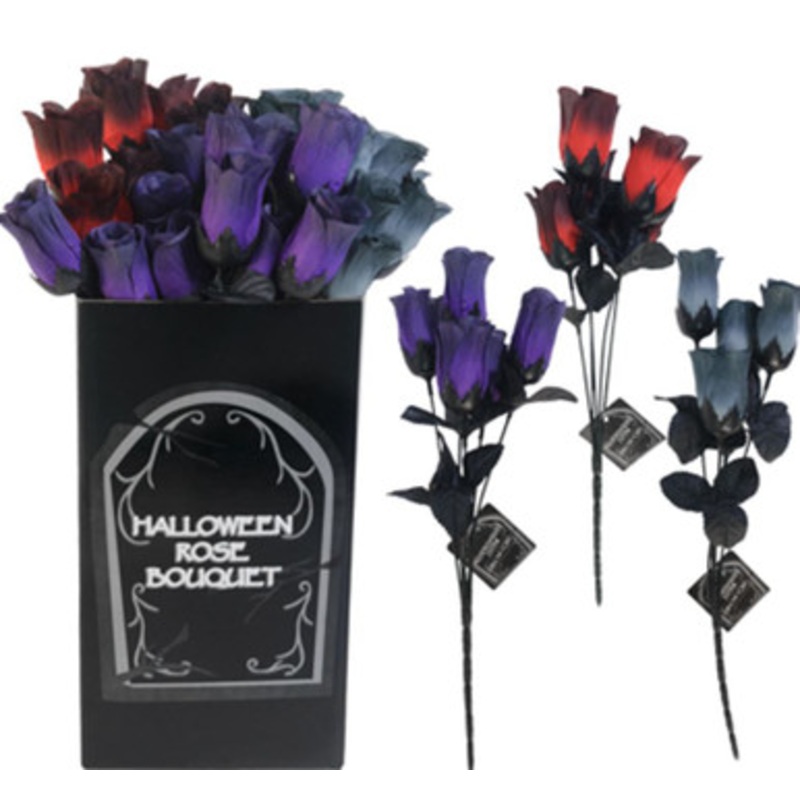 ROSE BUSH HALLOWEEN 5-STEM 3ASST OMBRE RED/GREY/PURPLE Assorted Colors