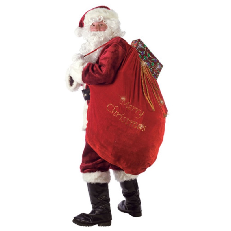 Santa Christmas Gift Sack w/ Gold Embroidered Lettering