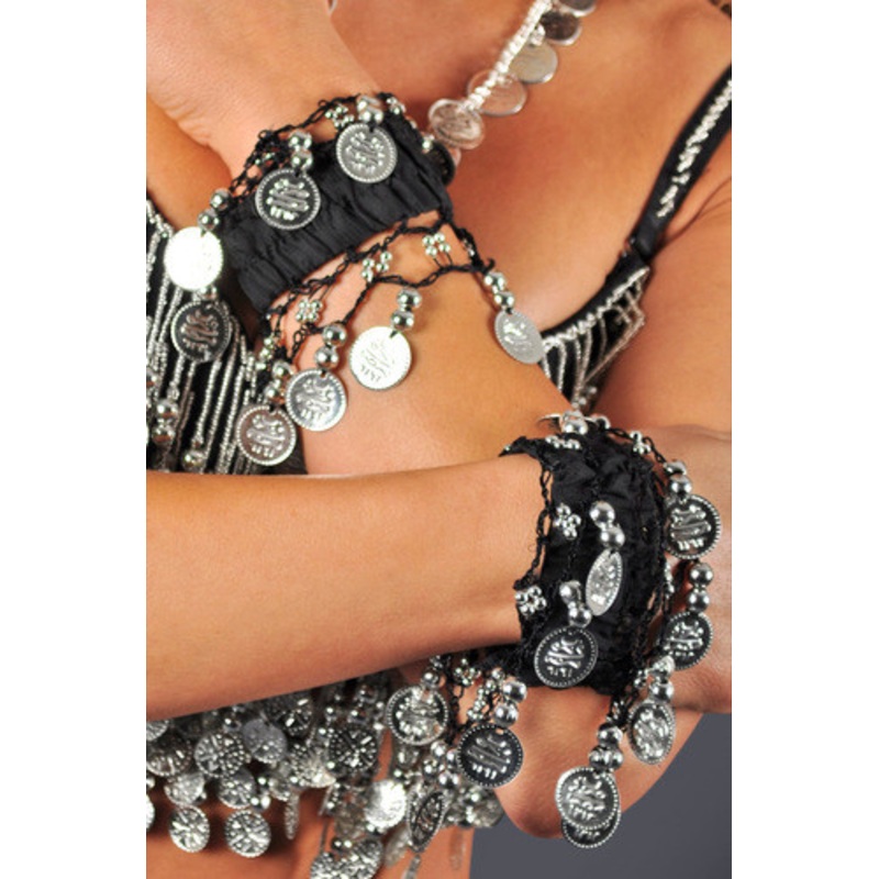 Turquoise Crochet Armband W/ Coins Gold Coins
