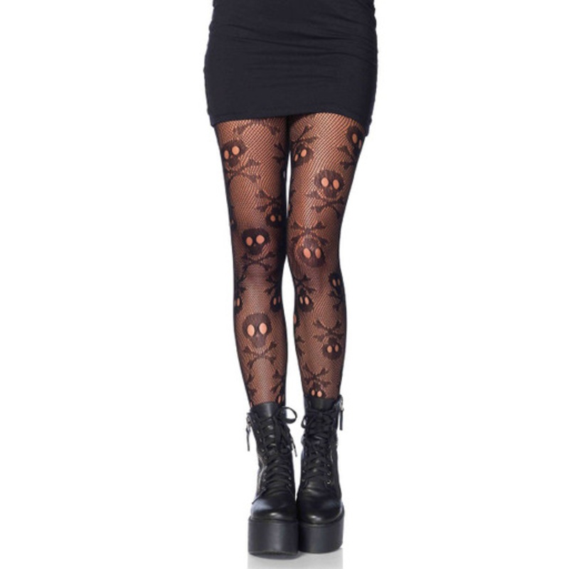 Leg Avenue Pirate Booty Black Skull Net Pantyhose