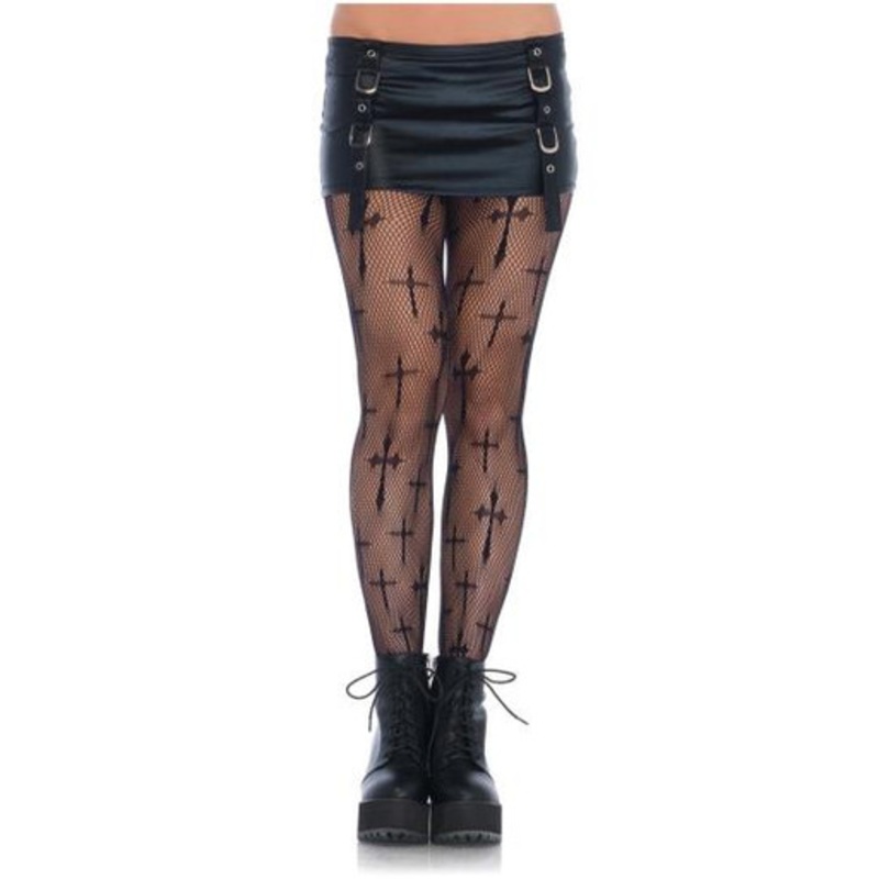 Leg Avenue Worship Me Cross Net Tights Black Men's 3X