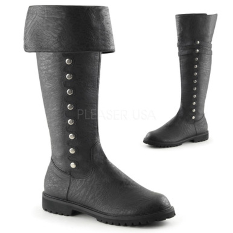 Men's Cuffed Knee High Boot with Faux Button Detail 1/5" Heel White and Red 2 Wide